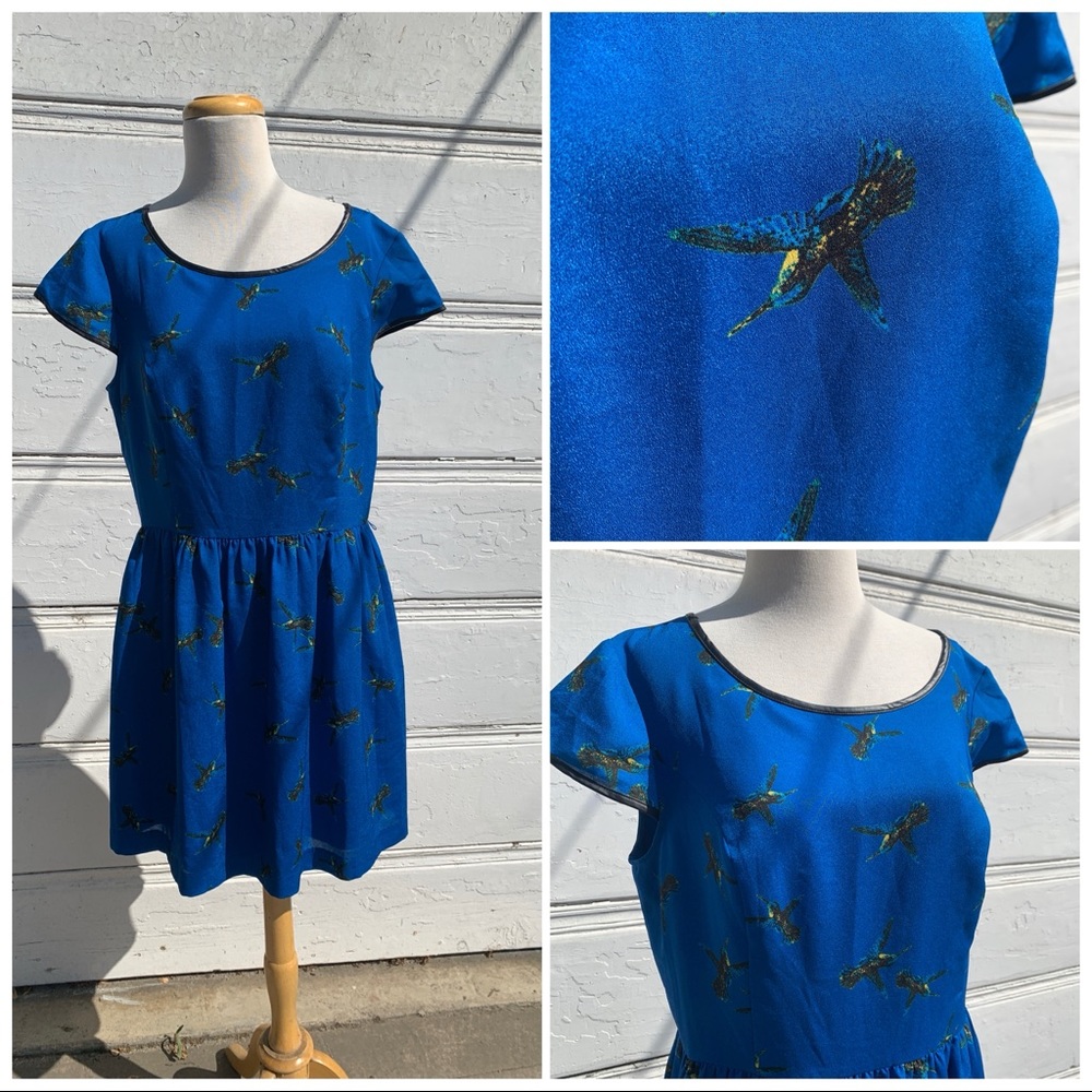 Kensie Blue Dress with Bird Pattern Size XL